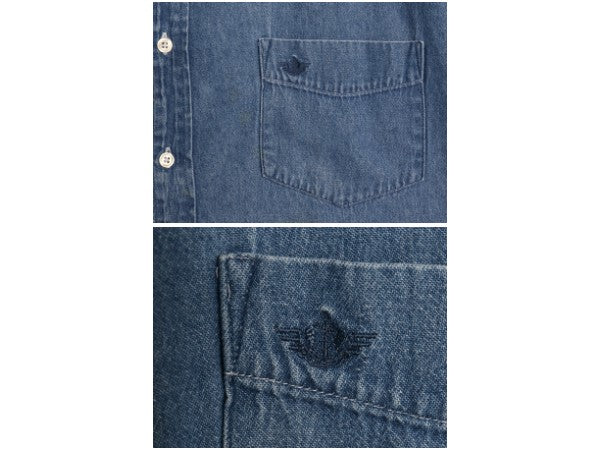 90s ドッカーズ リーバイス バンドカラー デニム シャツ メンズ XL / オールド 長袖シャツ ノーカラー コットン ワンポイント 大きいサイズ