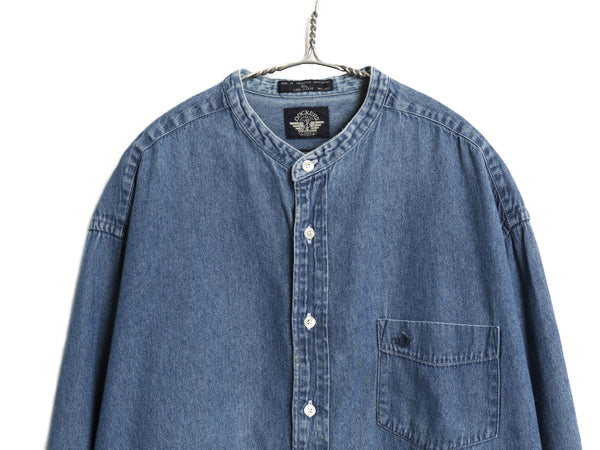 90s ドッカーズ リーバイス バンドカラー デニム シャツ メンズ XL / オールド 長袖シャツ ノーカラー コットン ワンポイント 大きいサイズ