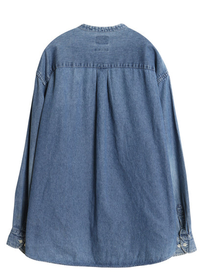 90s ドッカーズ リーバイス バンドカラー デニム シャツ メンズ XL / オールド 長袖シャツ ノーカラー コットン ワンポイント 大きいサイズ