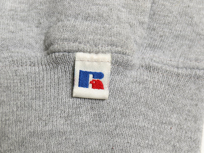 90s ラッセル ハーフジップ 無地 スウェット メンズ レディース L 古着 オールド トレーナー 裏起毛 ブランク ハイネック シンプル グレー
