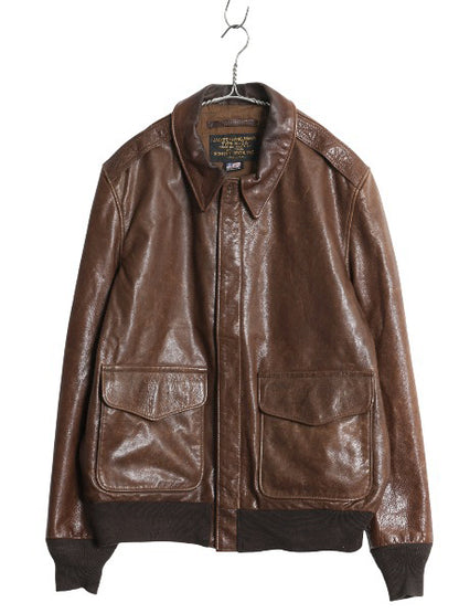 USA製 ショット A-2 タイプ 本革 レザー ジャケット メンズ XL / 革ジャン フライト ボンバー ジャンパー ブルゾン 茶 大きいサイズ 牛革 