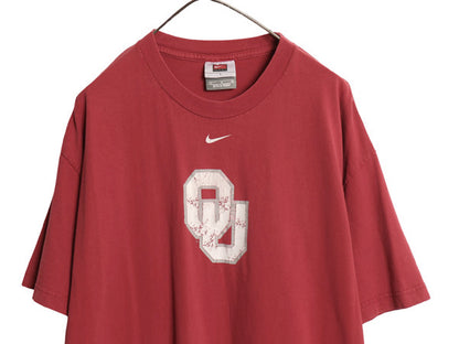 00's ナイキ 両面 カレッジ プリント Tシャツ メンズ L 古着 オールド ヘビーウェイト コットン センター スモール スウッシュ カットソー