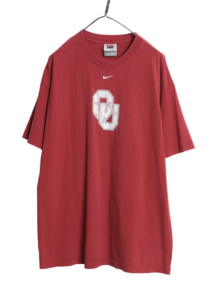 00's ナイキ 両面 カレッジ プリント Tシャツ メンズ L 古着 オールド ヘビーウェイト コットン センター スモール スウッシュ カットソー