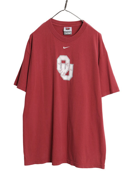 00's ナイキ 両面 カレッジ プリント Tシャツ メンズ L 古着 オールド ヘビーウェイト コットン センター スモール スウッシュ カットソー