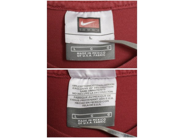 00's ナイキ 両面 カレッジ プリント Tシャツ メンズ L 古着 オールド ヘビーウェイト コットン センター スモール スウッシュ カットソー