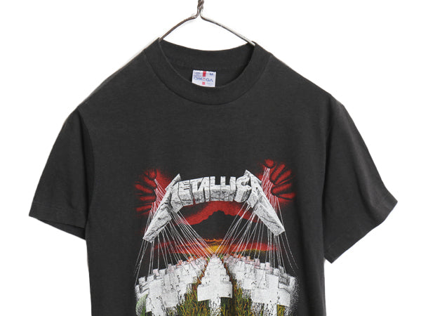 80s USA製 メタリカ 両面 プリント Tシャツ メンズ M 小さめ S ヴィンテージ グラフィック アート イラスト バンド ロック メタル 黒 バンT