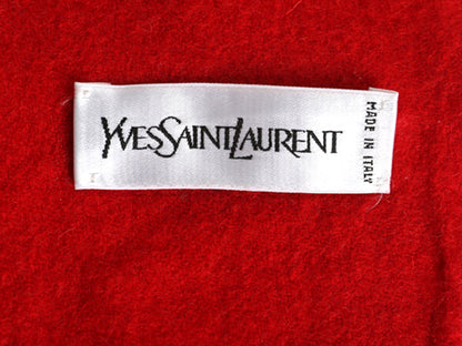 イタリア製 イヴサンローラン フリンジ付き マフラー メンズ レディース / ヴィンテージ ウール  カシミヤ ワンポイント シンプル 防寒 赤