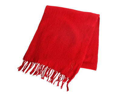 イタリア製 イヴサンローラン フリンジ付き マフラー メンズ レディース / ヴィンテージ ウール  カシミヤ ワンポイント シンプル 防寒 赤