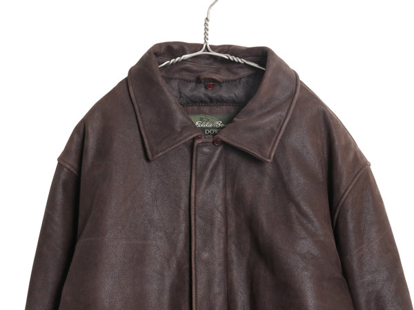 00s エディ―バウアー 本革 レザー ダウン ジャケット メンズ XL 古着 オールド 革ジャン G-1 タイプ フライト ミリタリー 大きいサイズ 茶