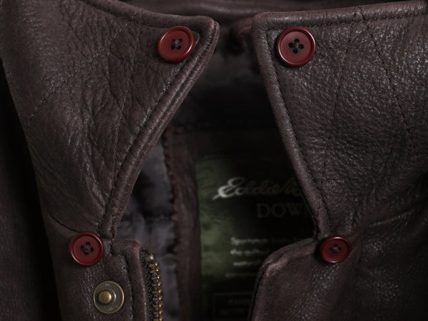 00s エディ―バウアー 本革 レザー ダウン ジャケット メンズ XL 古着 オールド 革ジャン G-1 タイプ フライト ミリタリー 大きいサイズ 茶