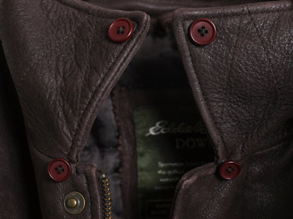 00s エディ―バウアー 本革 レザー ダウン ジャケット メンズ XL 古着 オールド 革ジャン G-1 タイプ フライト ミリタリー 大きいサイズ 茶