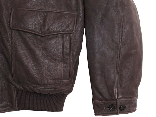 00s エディ―バウアー 本革 レザー ダウン ジャケット メンズ XL 古着 オールド 革ジャン G-1 タイプ フライト ミリタリー 大きいサイズ 茶