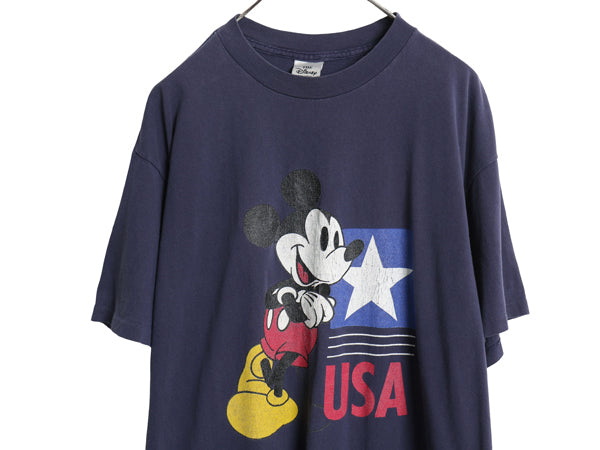 90s ミッキー 両面 プリント Tシャツ メンズ レディース XL 程 オールド ディズニー オフィシャル キャラクター イラスト シングルステッチ