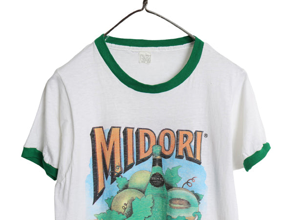 70s USA製 企業 サントリー 両面 イラスト プリント 半袖 リンガー Tシャツ メンズ レディース L  小さめM 程 ヴィンテージ グラフィック 