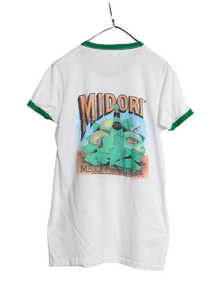 70s USA製 企業 サントリー 両面 イラスト プリント 半袖 リンガー Tシャツ メンズ レディース L  小さめM 程 ヴィンテージ グラフィック 