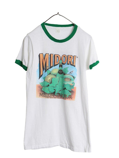 70s USA製 企業 サントリー 両面 イラスト プリント 半袖 リンガー Tシャツ メンズ レディース L  小さめM 程 ヴィンテージ グラフィック 