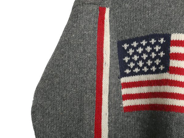 エクアドル製 タートルネック 星条旗 デザイン ニット セーター メンズ レディース XL 程 古着 ウール 手編み ハンドメイド 大きいサイズ