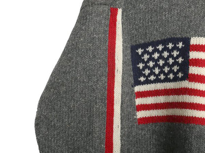 エクアドル製 タートルネック 星条旗 デザイン ニット セーター メンズ レディース XL 程 古着 ウール 手編み ハンドメイド 大きいサイズ