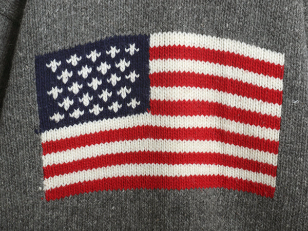 エクアドル製 タートルネック 星条旗 デザイン ニット セーター メンズ レディース XL 程 古着 ウール 手編み ハンドメイド 大きいサイズ