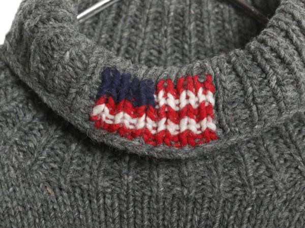 エクアドル製 タートルネック 星条旗 デザイン ニット セーター メンズ レディース XL 程 古着 ウール 手編み ハンドメイド 大きいサイズ