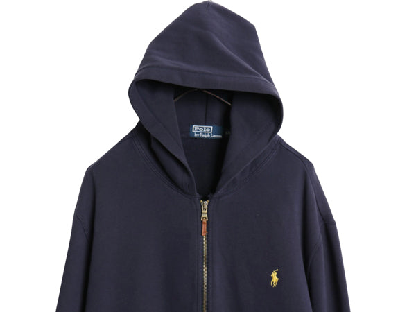 90s ポロ ラルフローレン フルジップ スウェット フード パーカー メンズ XXL ピマ コットン トレーナー 裏起毛 ワンポイント 大きいサイズ