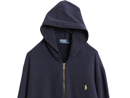 90s ポロ ラルフローレン フルジップ スウェット フード パーカー メンズ XXL ピマ コットン トレーナー 裏起毛 ワンポイント 大きいサイズ