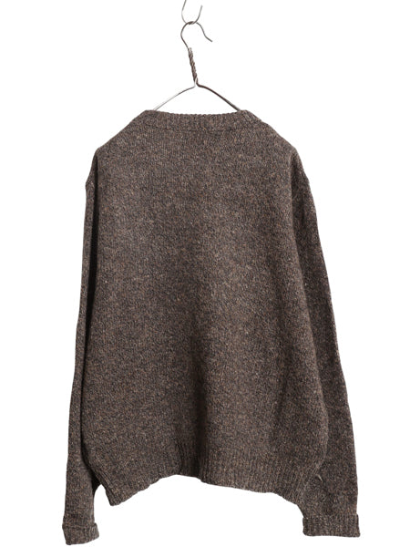 80s USA製 ランズエンド ニット セーター メンズ XL / ヴィンテージ ウール ミドルゲージ クルーネック 無地 シンプル 大きいサイズ 杢 茶
