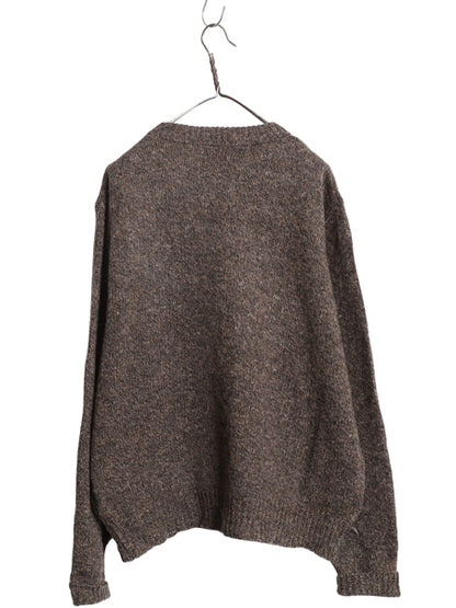 80s USA製 ランズエンド ニット セーター メンズ XL / ヴィンテージ ウール ミドルゲージ クルーネック 無地 シンプル 大きいサイズ 杢 茶