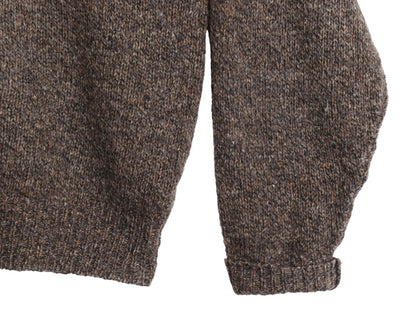 80s USA製 ランズエンド ニット セーター メンズ XL / ヴィンテージ ウール ミドルゲージ クルーネック 無地 シンプル 大きいサイズ 杢 茶