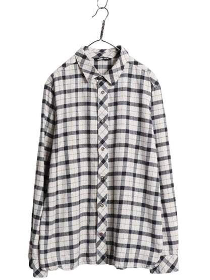 ノースフェイス チェック フランネル シャツ メンズ XL / 古着 アウトドア ネルシャツ 長袖シャツ マチ付き 黒 白 モノトーン 大きいサイズ