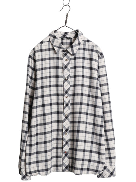 ノースフェイス チェック フランネル シャツ メンズ XL / 古着 アウトドア ネルシャツ 長袖シャツ マチ付き 黒 白 モノトーン 大きいサイズ