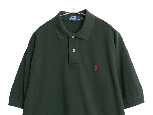 90s ポロ ラルフローレン 鹿の子 半袖 ポロシャツ メンズ XL 古着 半袖シャツ ワンポイント コットン カットソー トップス 大きいサイズ 緑