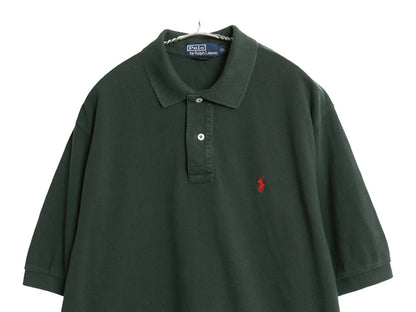 90s ポロ ラルフローレン 鹿の子 半袖 ポロシャツ メンズ XL 古着 半袖シャツ ワンポイント コットン カットソー トップス 大きいサイズ 緑