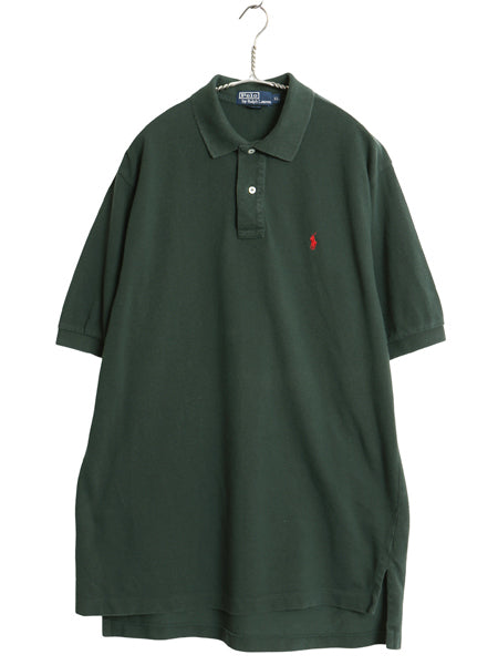 90s ポロ ラルフローレン 鹿の子 半袖 ポロシャツ メンズ XL 古着 半袖シャツ ワンポイント コットン カットソー トップス 大きいサイズ 緑