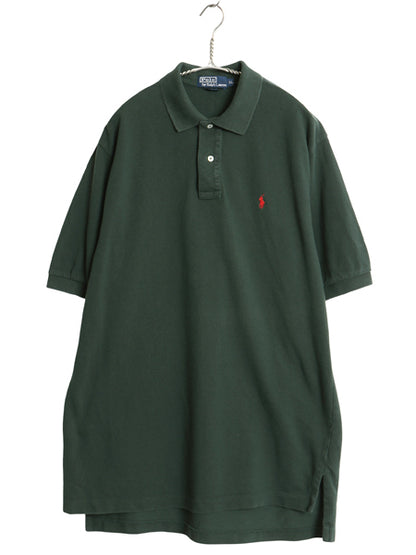 90s ポロ ラルフローレン 鹿の子 半袖 ポロシャツ メンズ XL 古着 半袖シャツ ワンポイント コットン カットソー トップス 大きいサイズ 緑