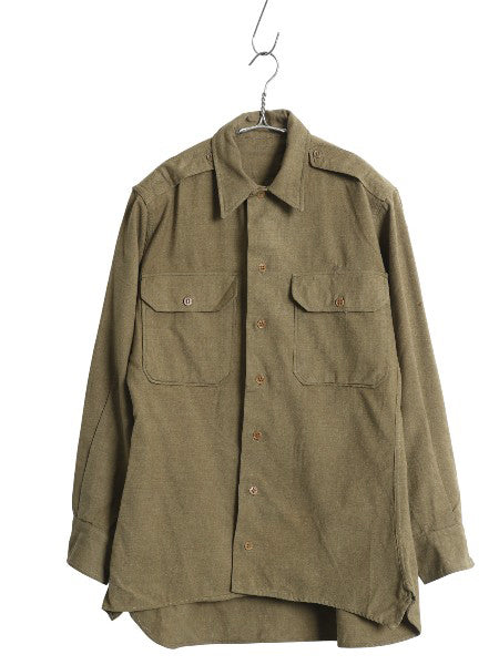 40s 米軍実物 US ARMY 長袖 ウール マスタード シャツ メンズ M 程 ヴィンテージ ミリタリー アーミー オフィサー エポレット 軍物 カーキ
