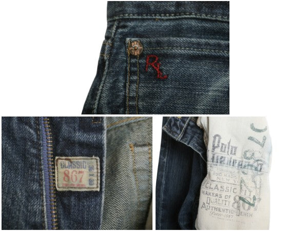 ポロ ラルフローレン デニム パンツ メンズ 32 30 / ヴィンテージ モデル ジーンズ ジーパン ストレート 濃紺 革パッチ シングルステッチ