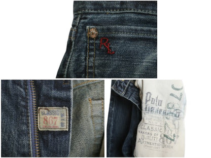 ポロ ラルフローレン デニム パンツ メンズ 32 30 / ヴィンテージ モデル ジーンズ ジーパン ストレート 濃紺 革パッチ シングルステッチ