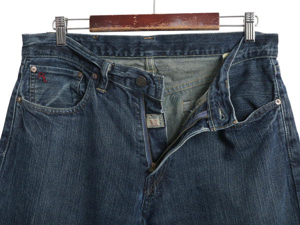 ポロ ラルフローレン デニム パンツ メンズ 32 30 / ヴィンテージ モデル ジーンズ ジーパン ストレート 濃紺 革パッチ シングルステッチ