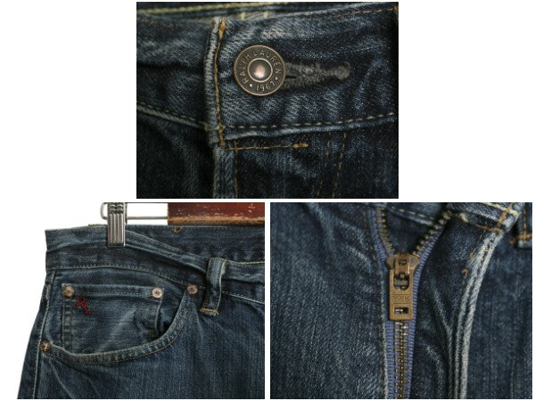 ポロ ラルフローレン デニム パンツ メンズ 32 30 / ヴィンテージ モデル ジーンズ ジーパン ストレート 濃紺 革パッチ シングルステッチ