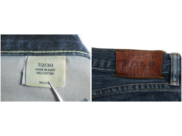 ポロ ラルフローレン デニム パンツ メンズ 32 30 / ヴィンテージ モデル ジーンズ ジーパン ストレート 濃紺 革パッチ シングルステッチ