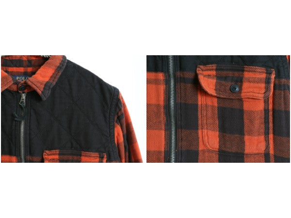 ポロ ラルフローレン ハーフジップ チェック 長袖 フランネル シャツ レディース M メンズ S 古着 コットン ガーゼ 2レイヤー プルオーバー