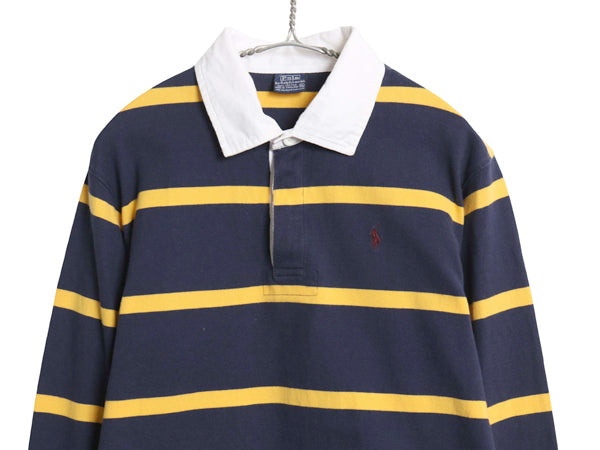 90s ポロ ラルフローレン ボーダー 長袖 ラガーシャツ キッズ XL メンズ S オールド ラグビー ポロシャツ カットソー ボックス 長袖シャツ