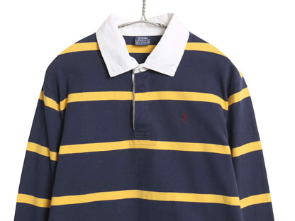 90s ポロ ラルフローレン ボーダー 長袖 ラガーシャツ キッズ XL メンズ S オールド ラグビー ポロシャツ カットソー ボックス 長袖シャツ