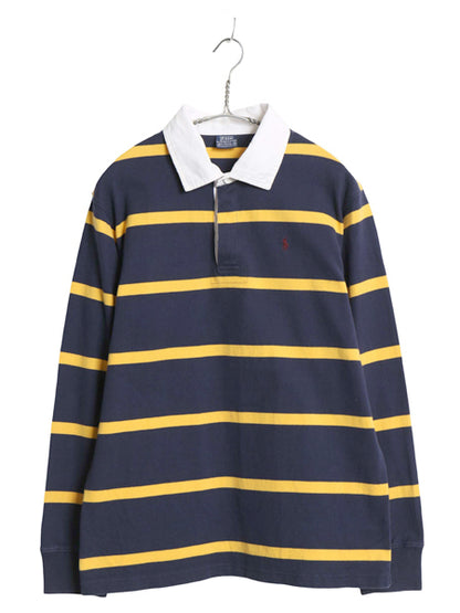 90s ポロ ラルフローレン ボーダー 長袖 ラガーシャツ キッズ XL メンズ S オールド ラグビー ポロシャツ カットソー ボックス 長袖シャツ