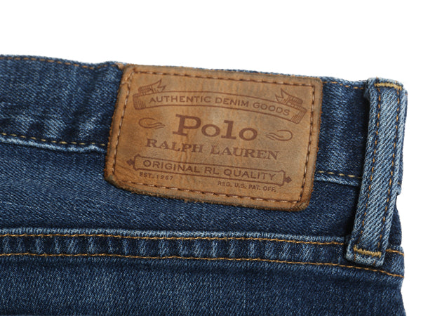 ポロ ラルフローレン デニム パンツ 実寸 37 29 / ヴィンテージ 加工 ジーンズ ジーパン スリム ストレート ストレッチ コットン 革パッチ