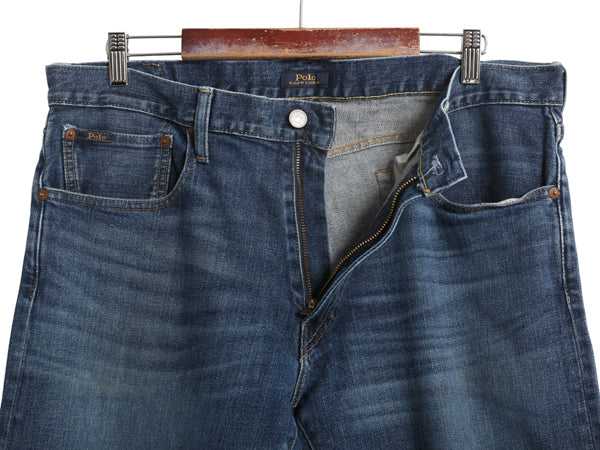 ポロ ラルフローレン デニム パンツ 実寸 37 29 / ヴィンテージ 加工 ジーンズ ジーパン スリム ストレート ストレッチ コットン 革パッチ