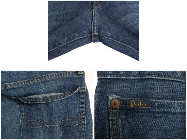 ポロ ラルフローレン デニム パンツ 実寸 37 29 / ヴィンテージ 加工 ジーンズ ジーパン スリム ストレート ストレッチ コットン 革パッチ