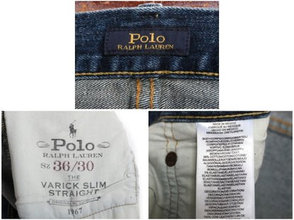ポロ ラルフローレン デニム パンツ 実寸 37 29 / ヴィンテージ 加工 ジーンズ ジーパン スリム ストレート ストレッチ コットン 革パッチ