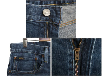 ポロ ラルフローレン デニム パンツ 実寸 37 29 / ヴィンテージ 加工 ジーンズ ジーパン スリム ストレート ストレッチ コットン 革パッチ